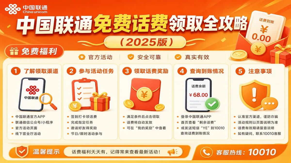 中国联通免费话费领取全攻略（2025版）