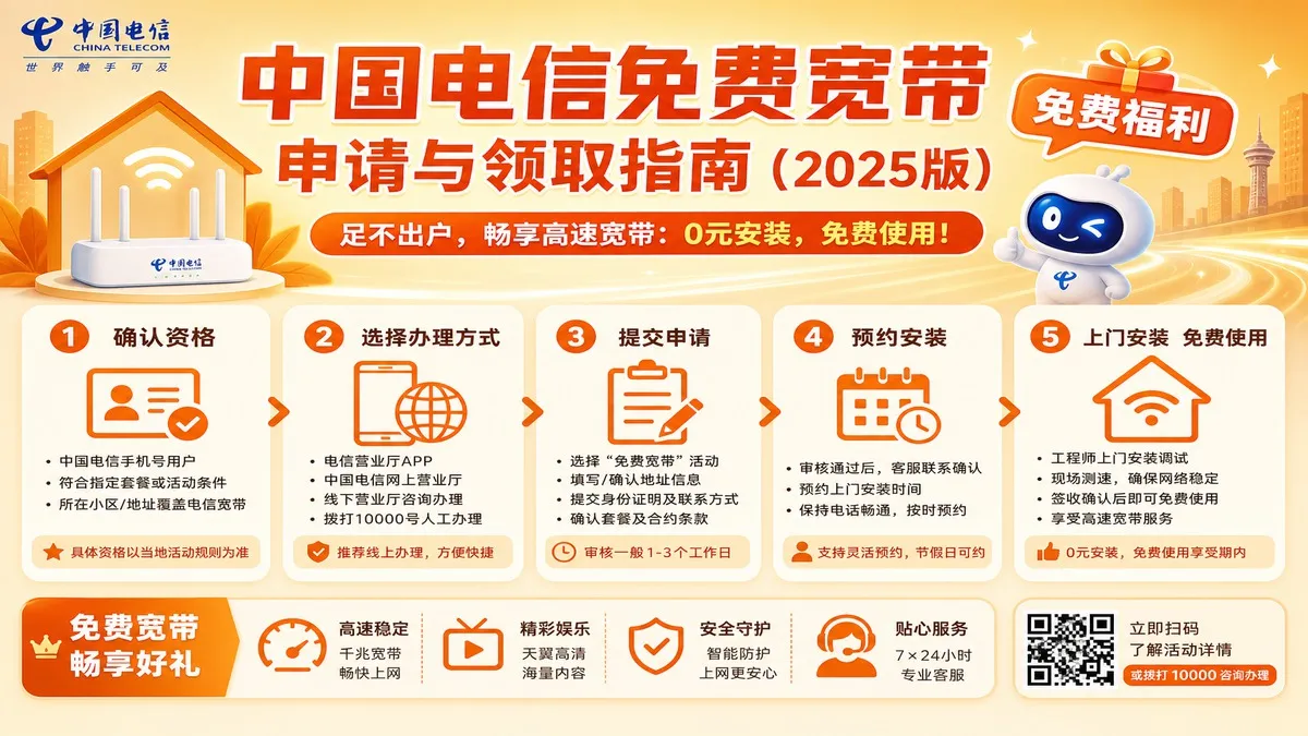 中国电信免费宽带申请与领取指南（2025版）