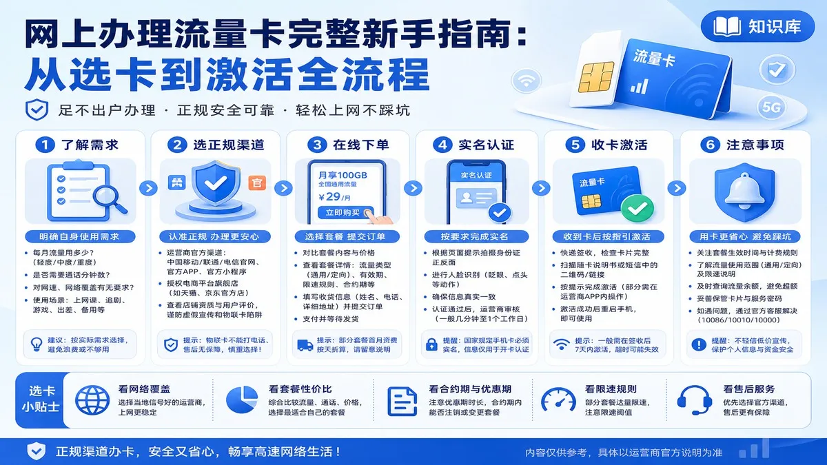 网上办理流量卡完整新手指南：从选卡到激活全流程