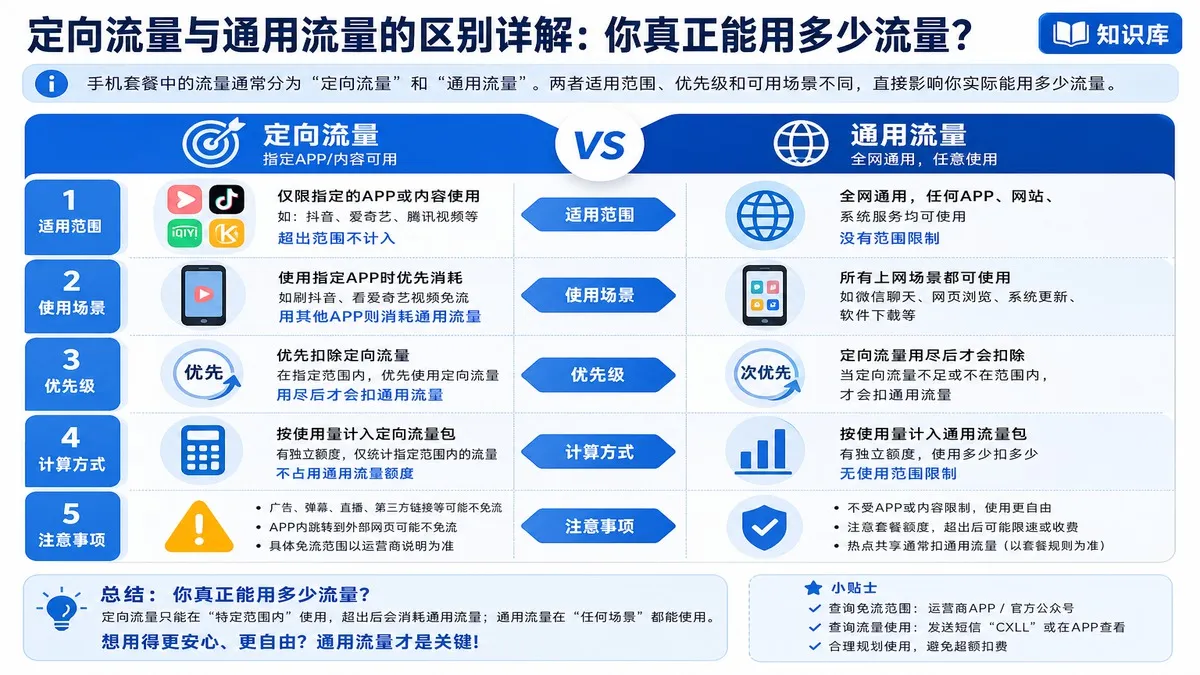 定向流量与通用流量的区别详解：你真正能用多少流量？